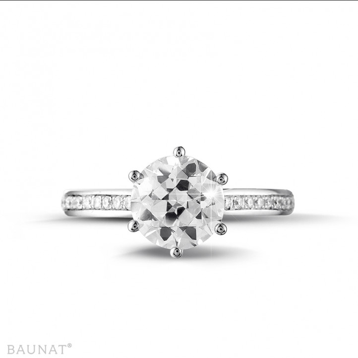 2.00 karaat diamanten solitaire ring in wit goud met zijdiamanten