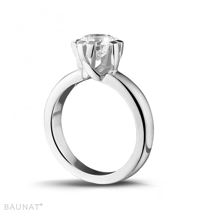 1.50 karaat diamanten solitaire design ring in platina met acht griffen