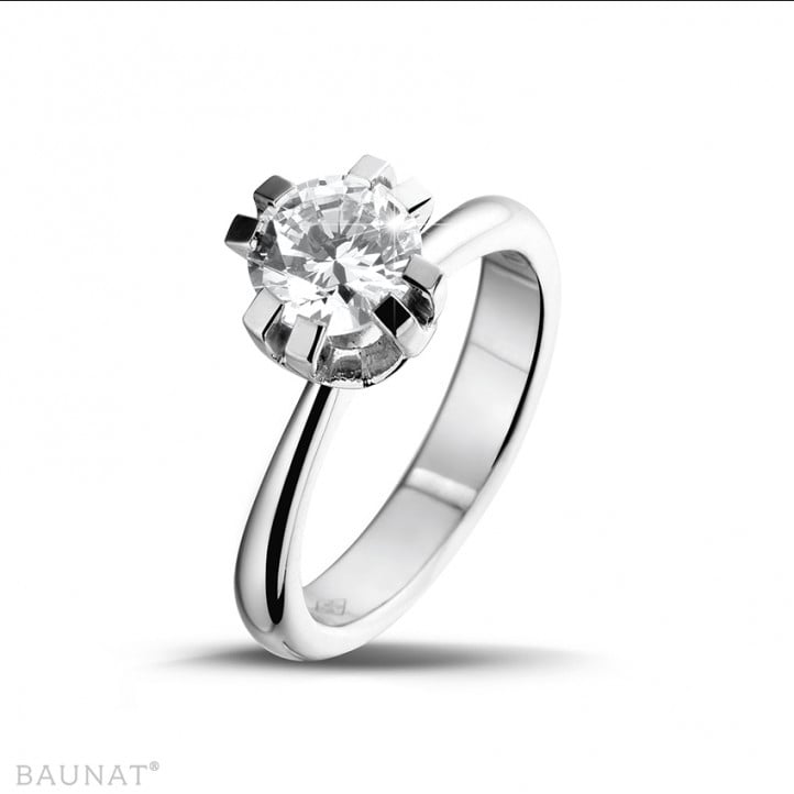 1.50 karaat diamanten solitaire design ring in platina met acht griffen