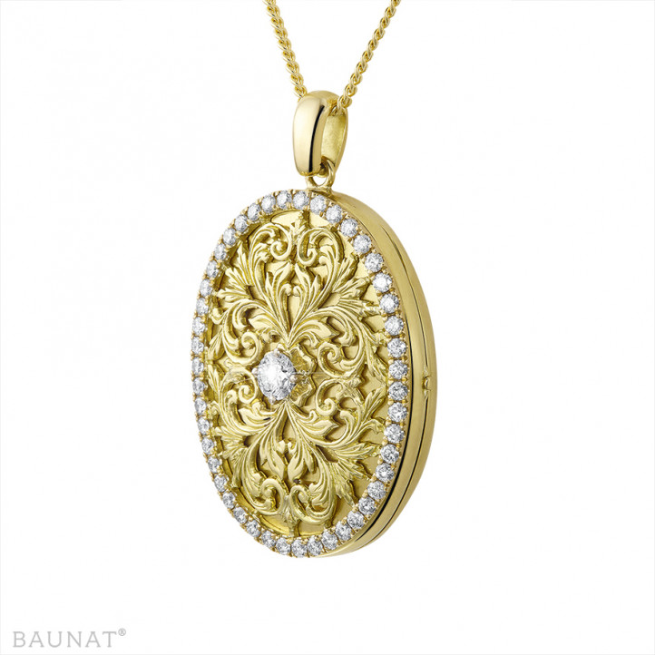 1.70 karaat design médaillon met kleine ronde diamanten in geel goud