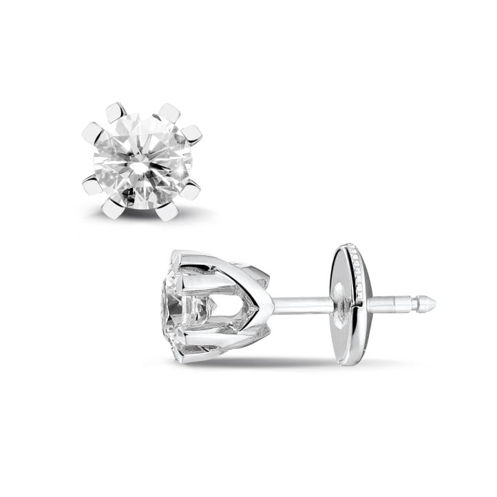 1.00 karaat diamanten design oorbellen in wit goud met acht griffen