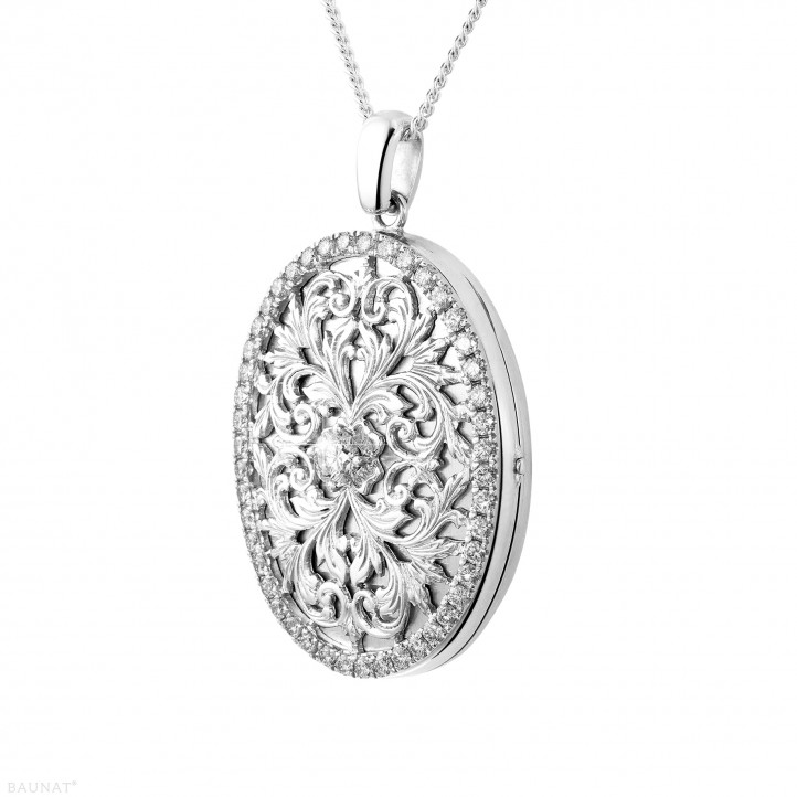 1.70 karaat design medaillon met kleine ronde diamanten in wit goud