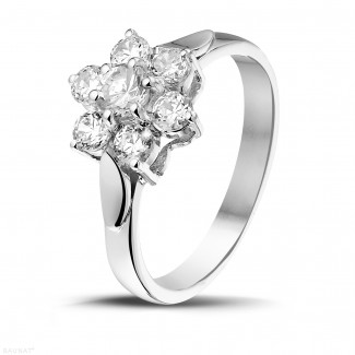 Verloving - 1.00 karaat diamanten bloemenring in wit goud
