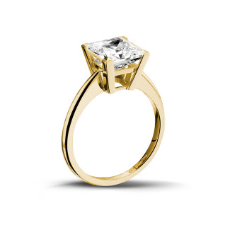 Verloving - 3.00 karaat solitaire ring in geel goud met princess diamant