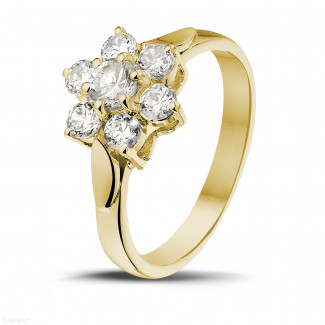 Verloving - 1.00 karaat diamanten bloemenring in geel goud 