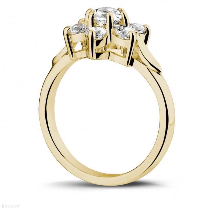 1.15 karaat diamanten bloemenring in geel goud