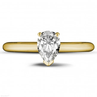 Verloving - 1.00 karaat solitaire ring in geel goud met peervormige diamant