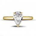 1.50 karaat solitaire ring in geel goud met peervormige diamant