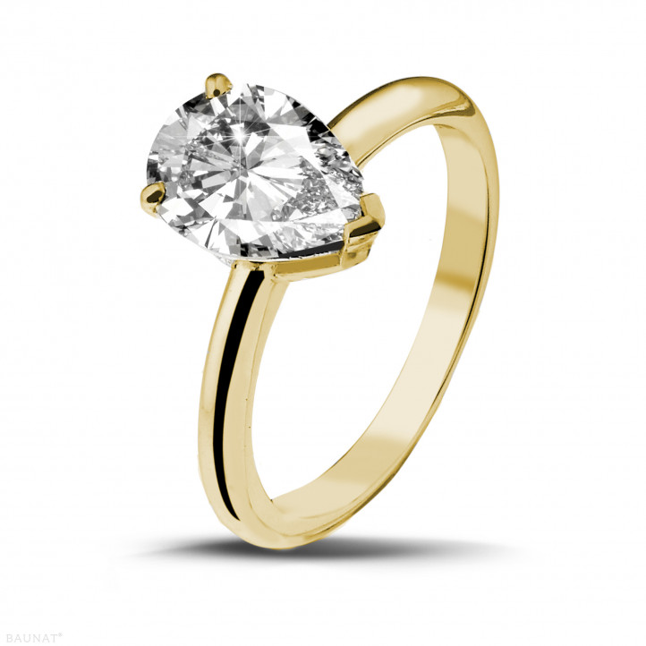 2.00 karaat solitaire ring in geel goud met peervormige diamant