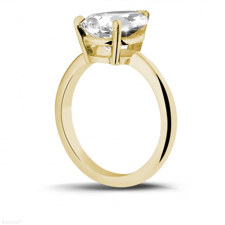 3.00 karaat solitaire ring in geel goud met peervormige diamant