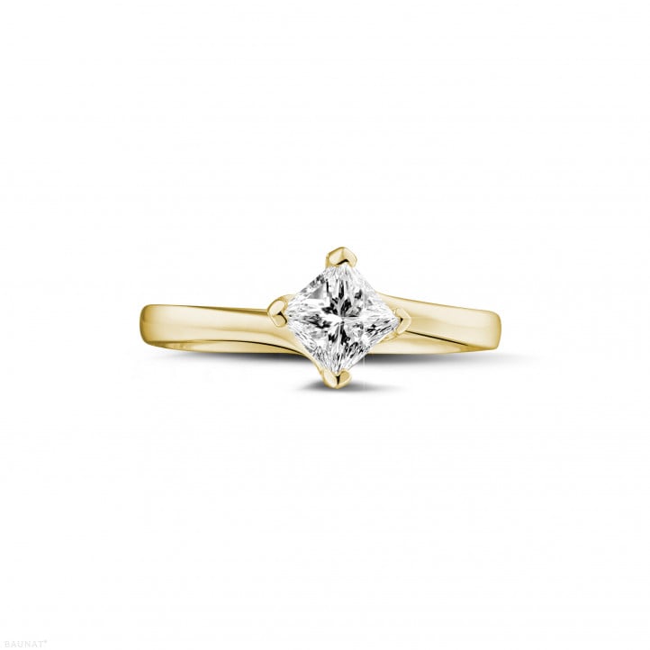 0.70 karaat solitaire ring in geel goud met princess diamant