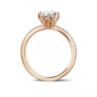 Nişanlılık - 1.00 karat kırmızı altından yanları pırlantalı tektaş yüzük