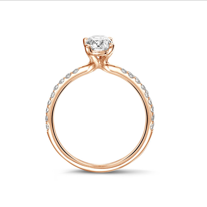 1.50Ct kırmızı altın oval pırlantalı tektaş yüzük