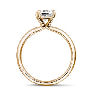 Nişanlılık - 1.00 karat asscher kesim pırlantalı kırmızı altın tektaş yüzük