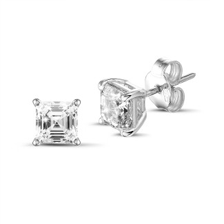 2.00 karat asscher kesim pırlantalı beyaz altın tektaş küpe