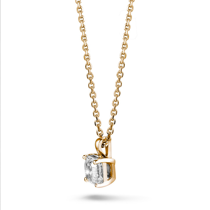 1.00 karat asscher kesim pırlantalı kırmızı altın tektaş kolye ucu