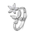 Beyaz altın pırlantalı Flowers ve kelebek kombinasyon yüzük
