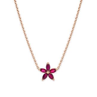 Kırmızı Altından Markiz Kesim Kırmızı Yakut Yapraklı Flowers Kolye