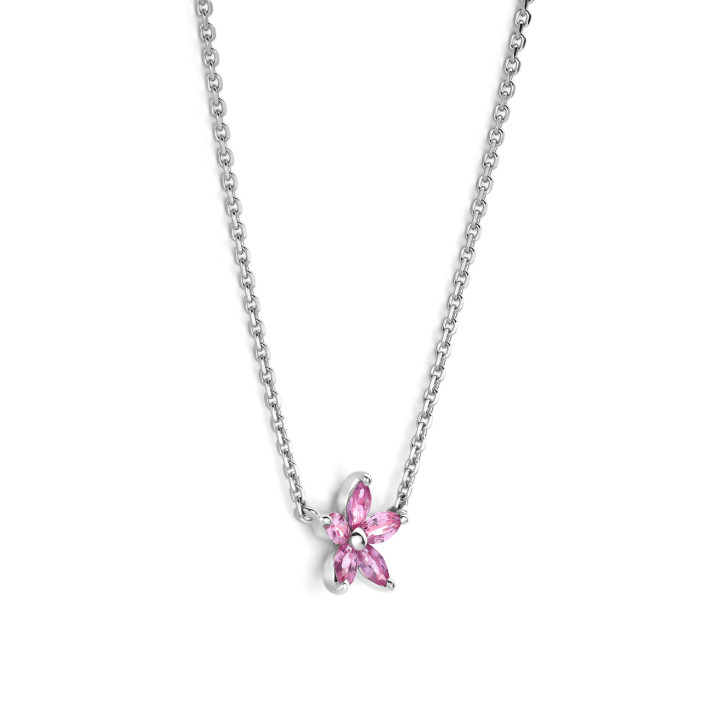Beyaz Altından Markiz Kesim Pembe Safir Yapraklı Flowers Kolye