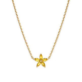 Sarı Altından Markiz Kesim Sarı Safir Yapraklı Flowers Kolye