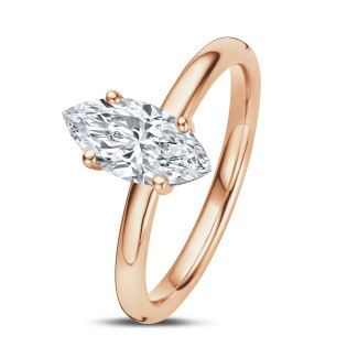 Nişanlılık - 1.00Ct markiz pırlantalı kırmızı altın tektaş yüzük