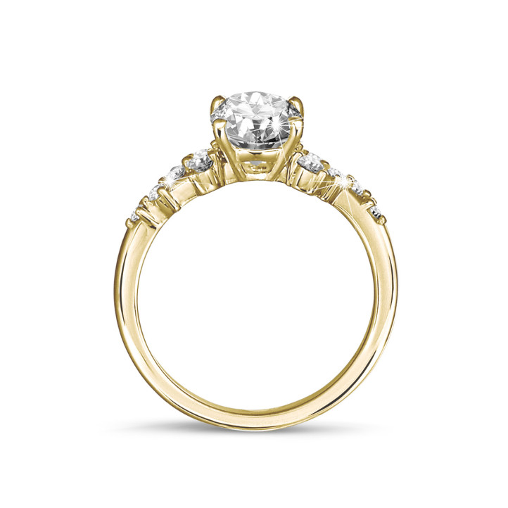 1.20 karat oval pırlantalı sarı altın tektaş küme yüzük