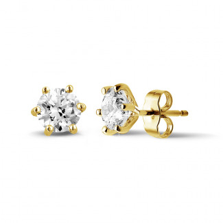 2.00 karat altı çatallı sarı altın klasik pırlanta küpe