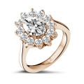 2.85 karat oval pırlantalı kırmızı altın entourage yüzük