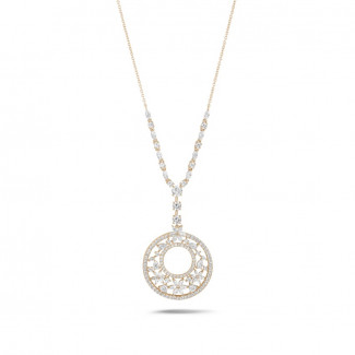 Kolyeler - 7.70 Ct kırmızı altından yuvarlak, markiz, armut ve kalp şeklinde pırlantalı kolye