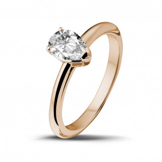 金求婚戒指 - 1.00克拉玫瑰金梨形钻石戒指