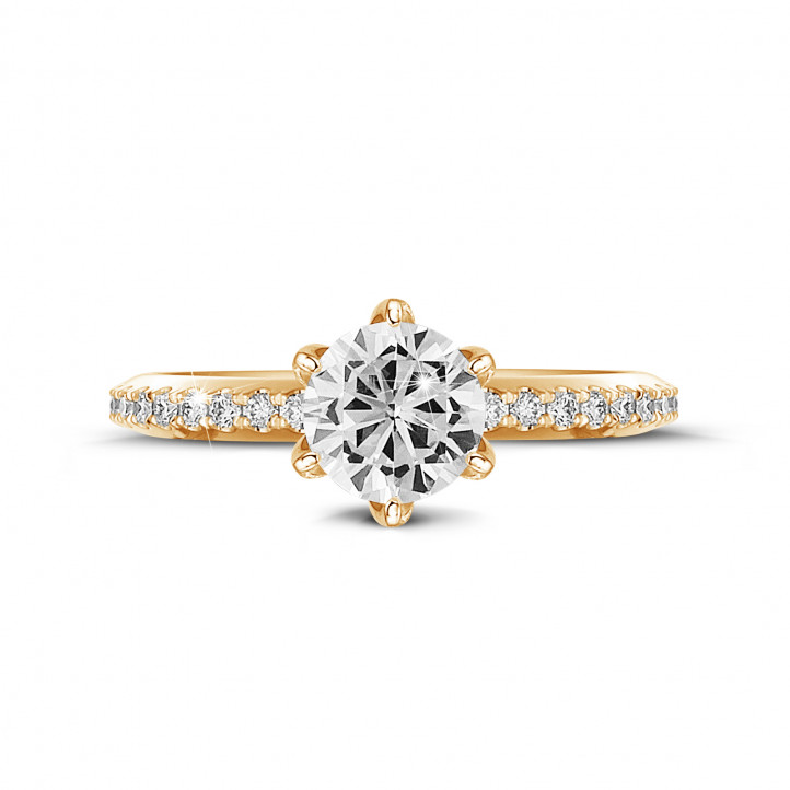 BAUNAT Iconic 系列 1.00克拉黄金圆钻戒指 - 戒托半镶小钻