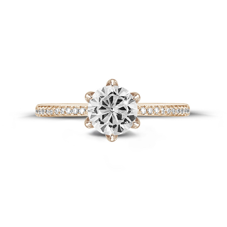 BAUNAT Iconic 系列 0.90克拉玫瑰金圆钻戒指 - 戒托半镶小钻