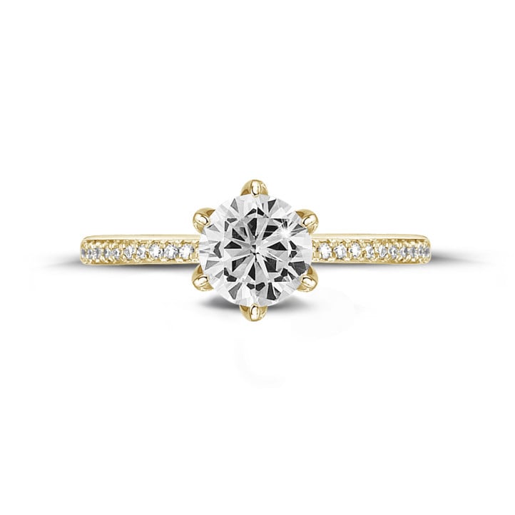 BAUNAT Iconic 系列 1.25克拉黄金圆钻戒指 - 戒托半镶小钻
