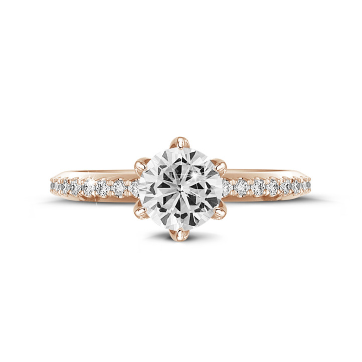 BAUNAT Iconic 系列 0.90克拉玫瑰金圆钻戒指 - 戒托半镶小钻