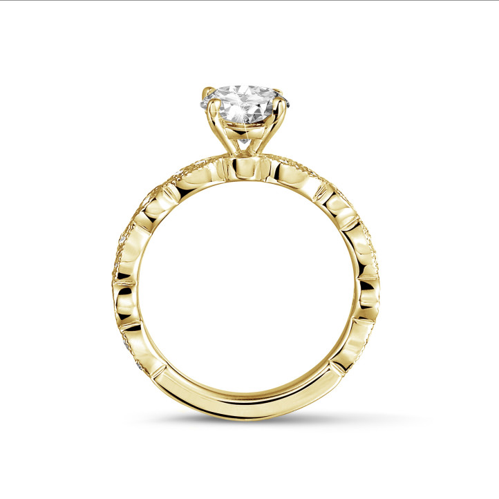 1.00 克拉黄金单钻可叠戴钻戒，镶嵌圆形钻石和榄尖形设计