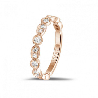金钻石婚戒 - 0.30克拉可叠戴玫瑰金钻石永恒戒指 - 榄尖形设计