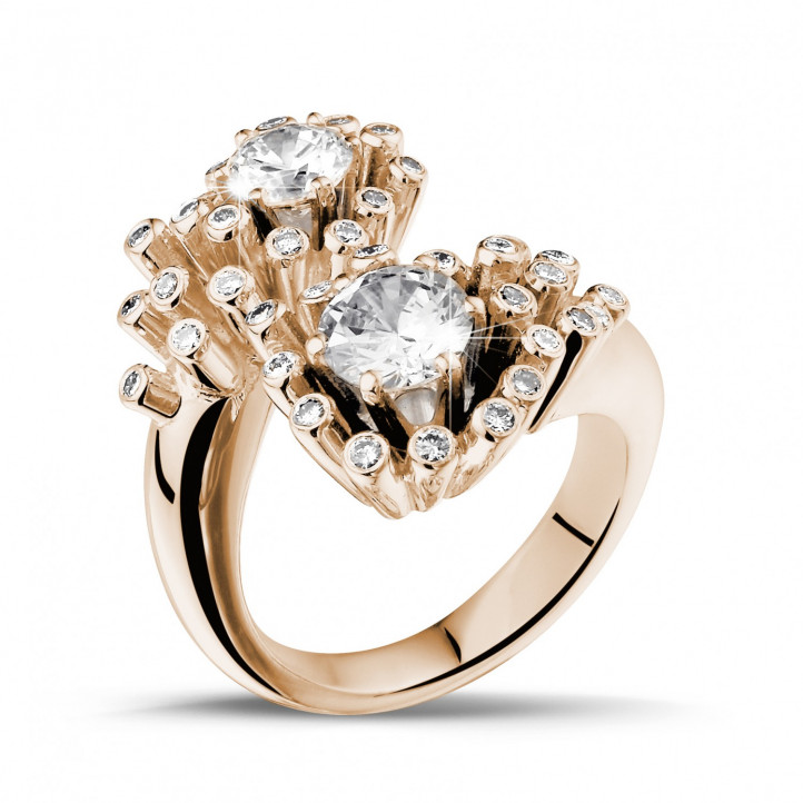 设计系列1.40克拉双宿双栖 玫瑰金钻石戒指