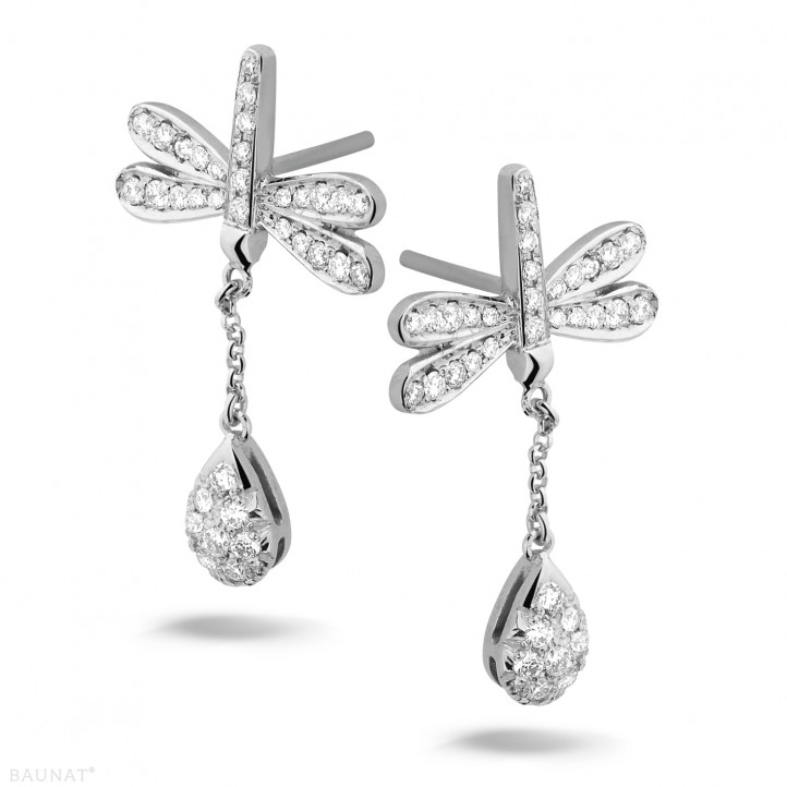 设计系列0.70克拉白金钻石蜻蜓耳环